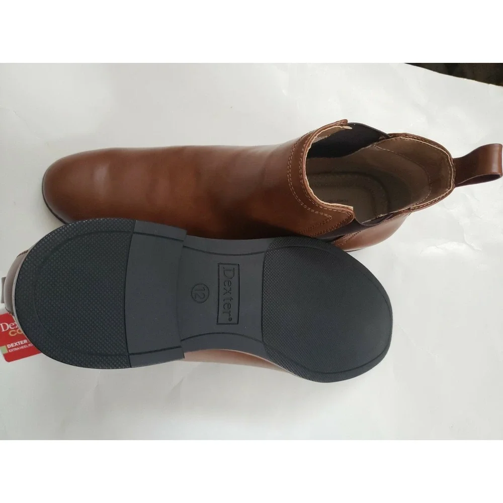 Dexter Comfort Men's Alec Chelsea Brown Cognac Skip Boots Shoes 12 Medium Width